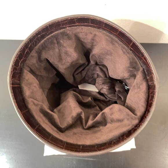 New Staud Britt Croc-Effect Leather & Suede Bucket Bag Brown $375 - Picture 3 of 8